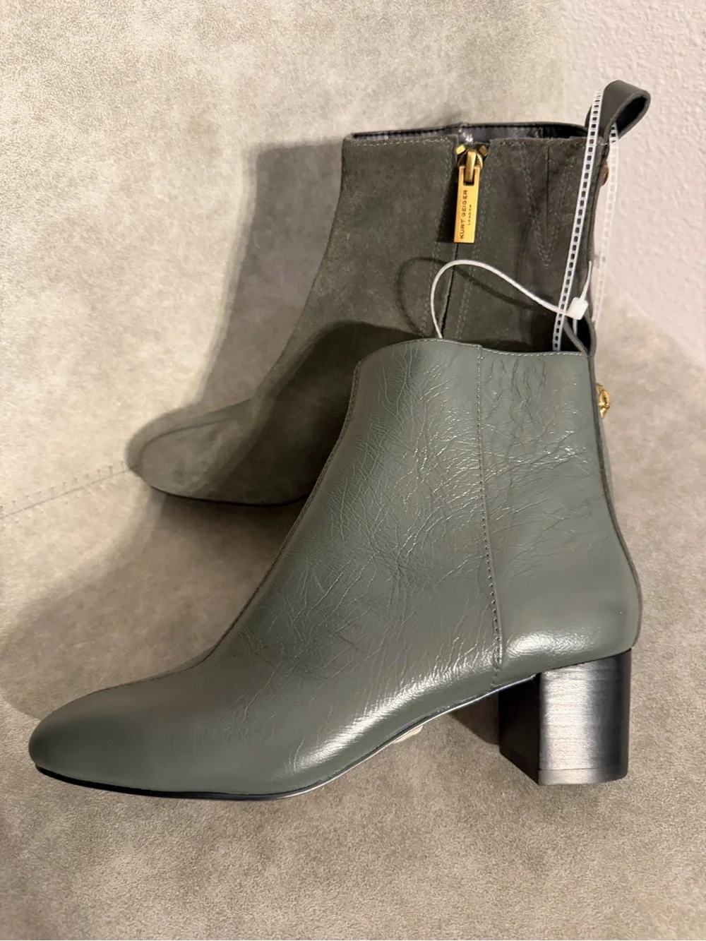 NWOB Kurt Geiger London Elmer Split Leather Suede Ankle Boots Gray Sz 36 US 6